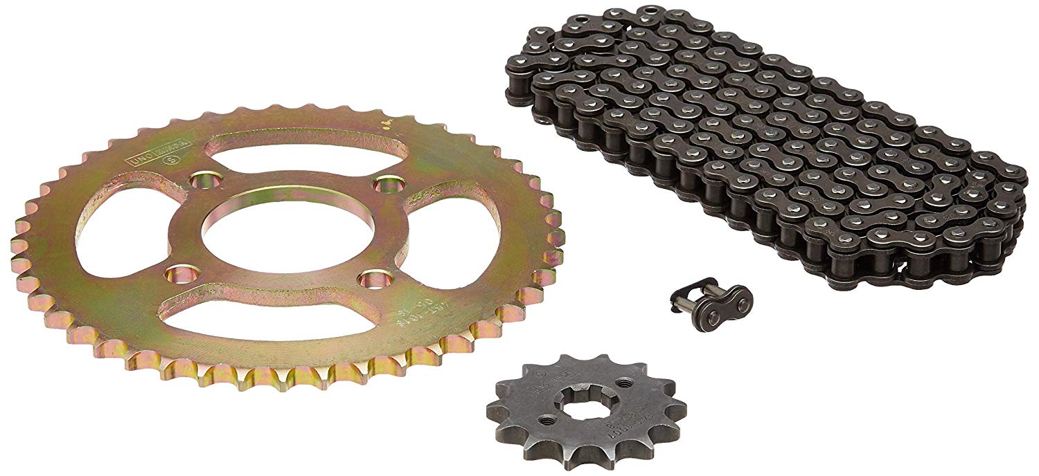 Uno Minda CH-1018 Quadra Rivet Chain & Alloy Steel Hardened Sprockets Chain & Sprocket Kit - R428H SIZE-122L / 14T / 45T(4H) For Bajaj Discover 125 